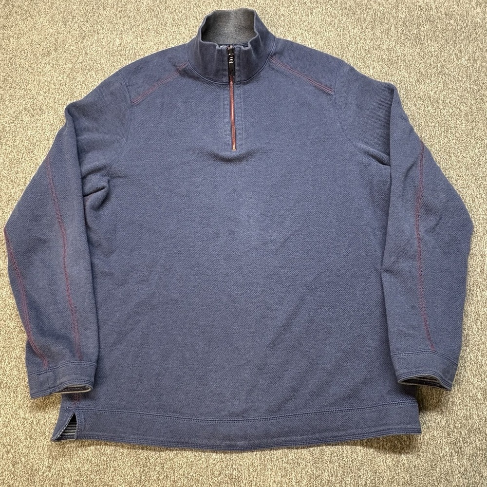 Tommy Bahama Reversible Sweater Mens XL 1/4 Zip Pullover Blue Cotton Knit Preppy - Picture 2 of 12